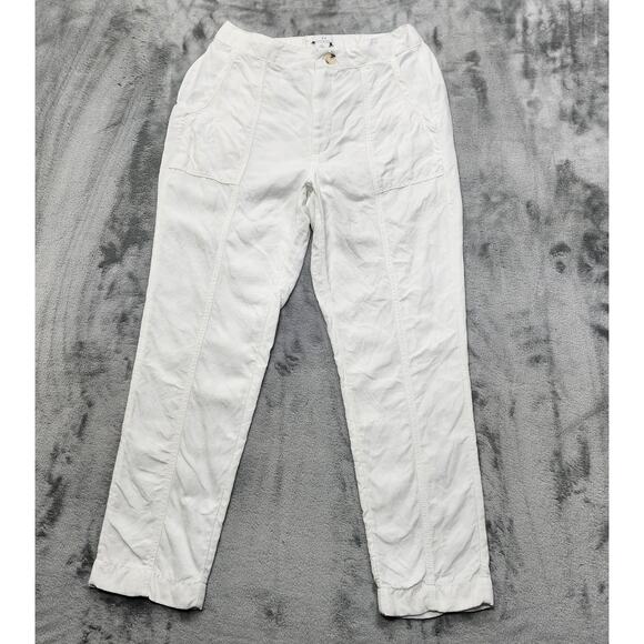 H by Halston Pants Womens S White Linen Viscose High Rise Ankle Pockets Coastal - Picture 1 of 13